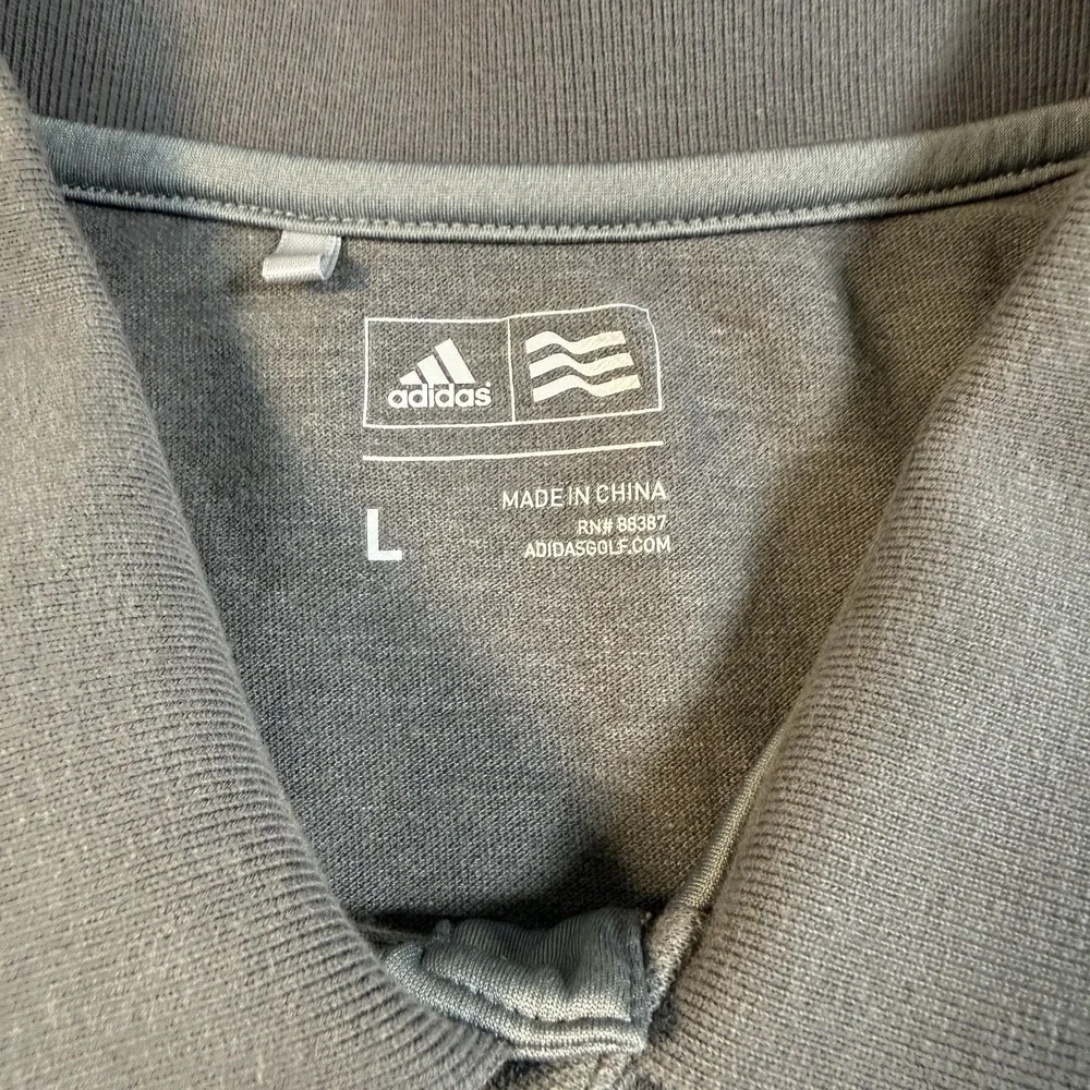 Adidas Golf Polo Shirt Mens Large L Gray Black Colorblock Striped Short Sleeve